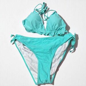 Womens Aqua Blue Bikini Set‎ With Adjustable Tie Straps Size S NWOT
